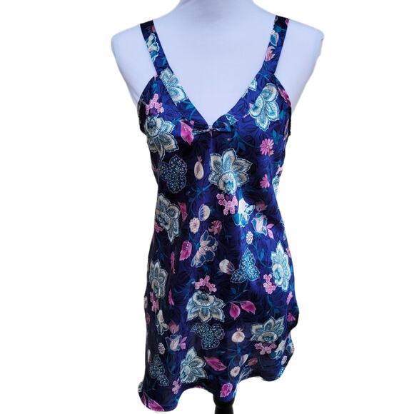 California Dynasty Other - Vintage California Dynasty Blue Floral Chemise Slip Dress Nightie size Small